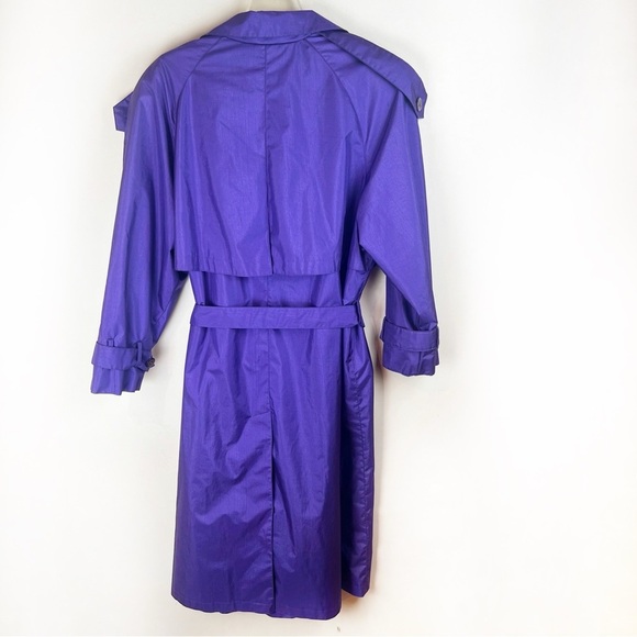 Vintage 80s Deep Purple Iridescent Long Trench Coat Rain Jacket 16 Metallic - Picture 5 of 15